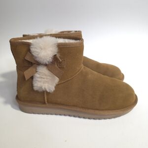 Koolaburra UGG Suede Mini Boots Chestnut Fur Lined Cozy Winter Boot S 10 FD1320E